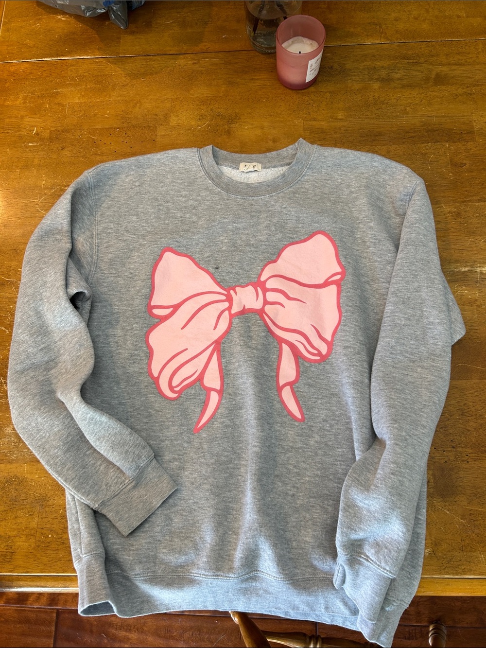 Girls' Gray Sweatshirt with Pink Bow Graphic